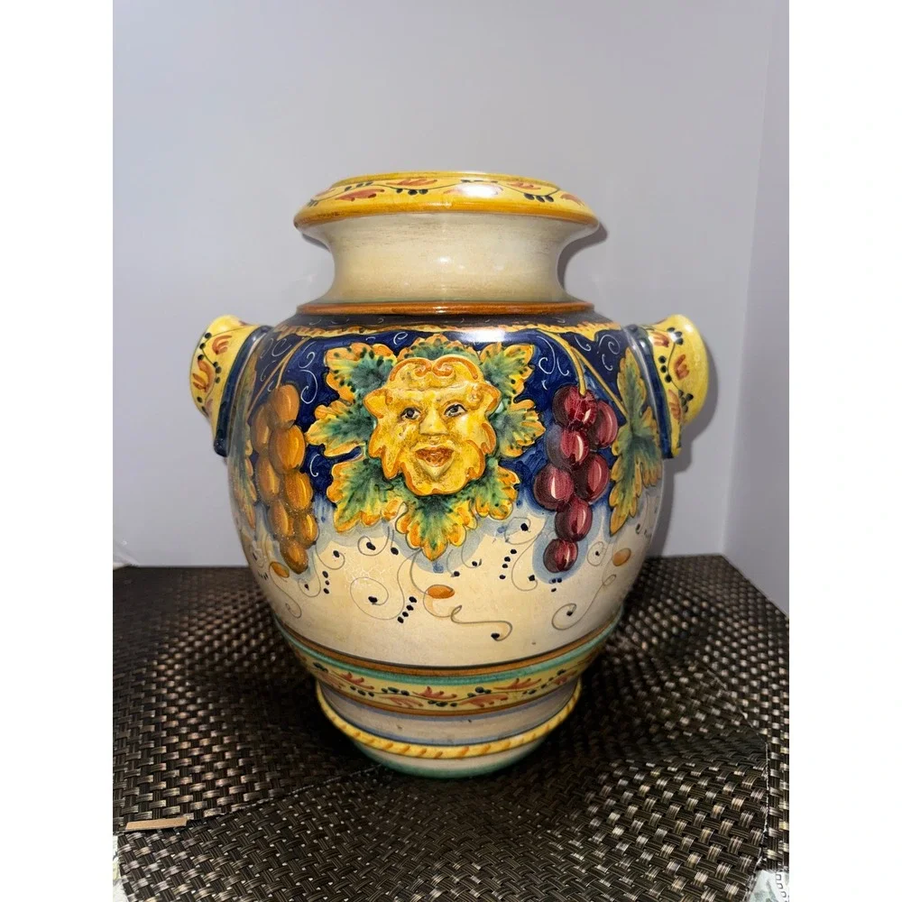Deruta Artistica Italy Vino Veritas Majolica Vase Bacchus Grapes 14